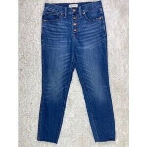 Madewell Size 28 10" High Rise Crop Button Fly Raw Hem Stretch Med Wash
